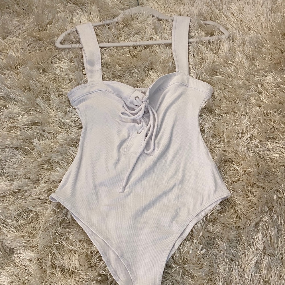 Olivaceous White Tie-Up Bodysuit